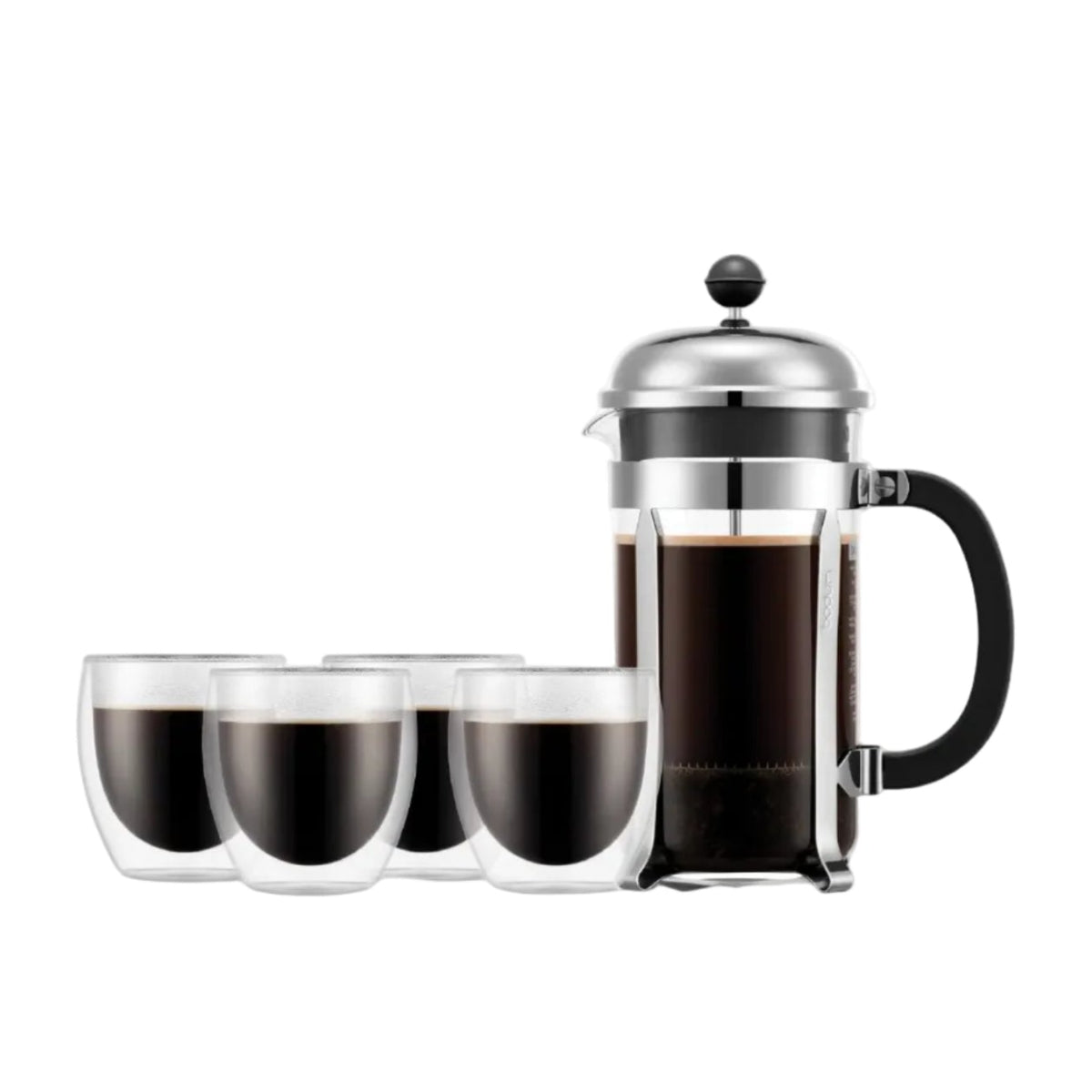 Set de Café Prensa Francesa con 4 Vasos Doble Pared 250ml