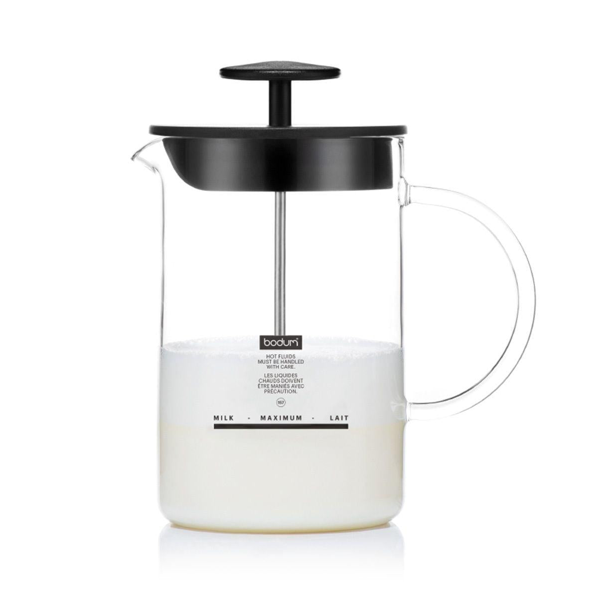 Batidor de Leche manual con asa de cristal 250 ml, negro
